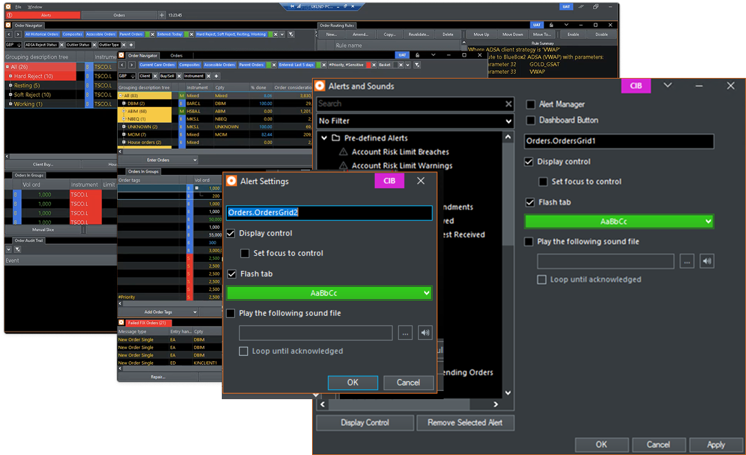 Current state: fragmented alert settings across multiple dialogs with system-behavior labels