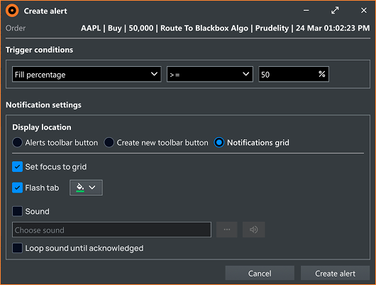 Trigger condition filled: Fill percentage >= 50%